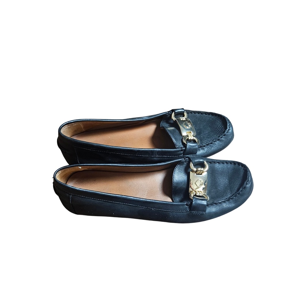 Kate Spade New York Carson Leather Driving Loafers Flats Gold Bit Black 9.5M